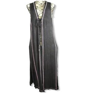 Long Vest Duster Black and Pink Stitching Y